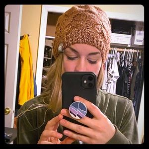 Champagne colored knit beanie